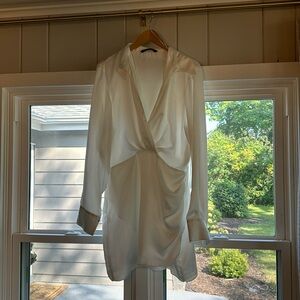 Zara Long Sleeve White Satin Dress